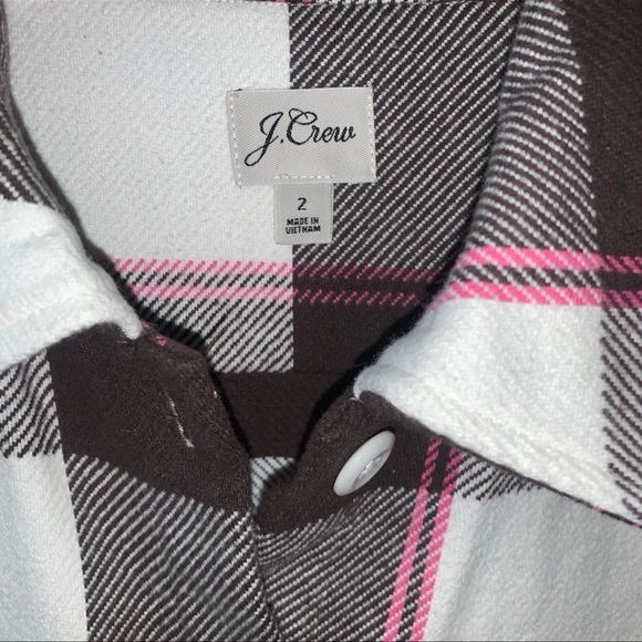 J. Crew Flannel Shirt-Jacket Size 2 Pink Brown Buffalo Check Shacket Relaxed - Picture 3 of 10